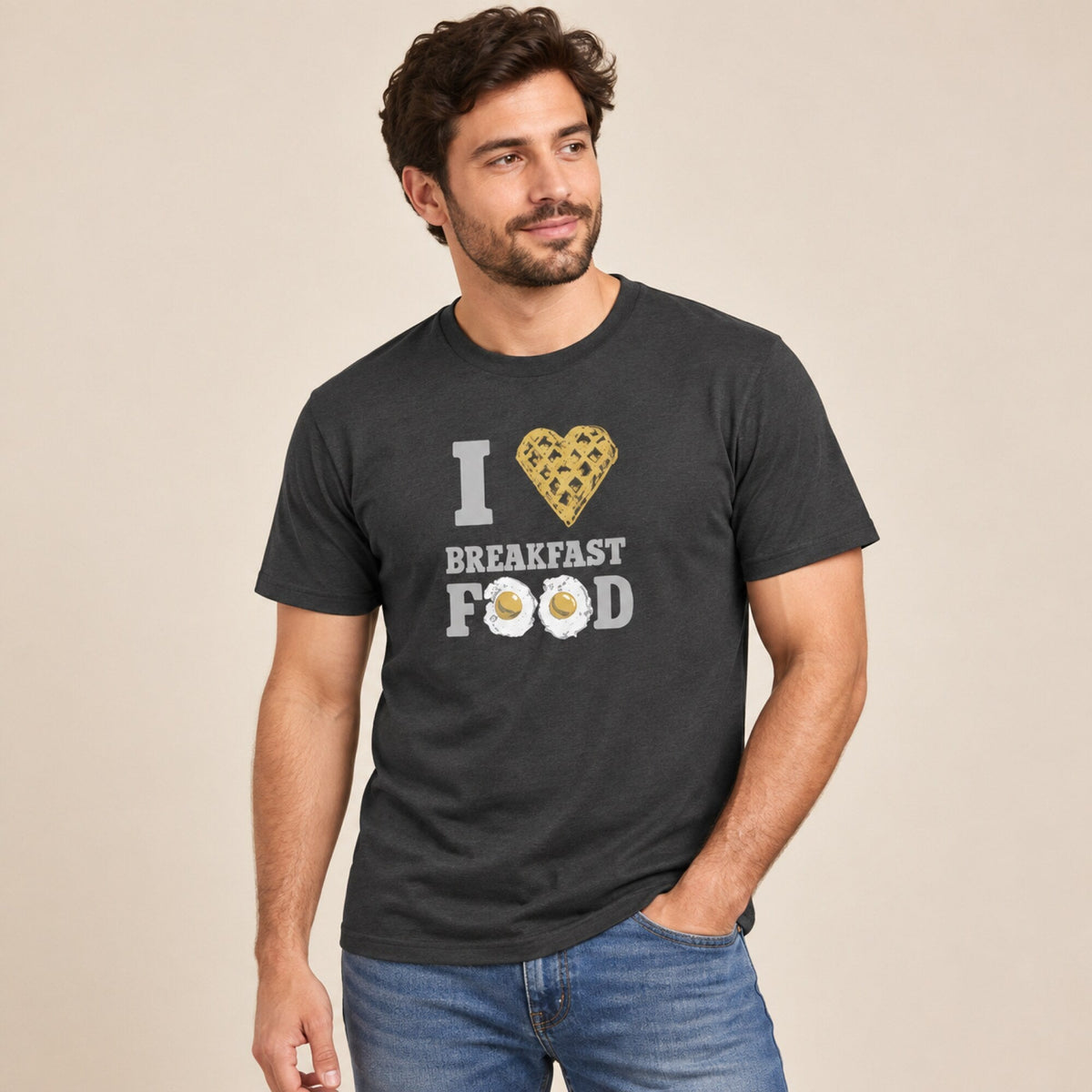 Love Breakfast Unisex T-Shirt — worn on model, front