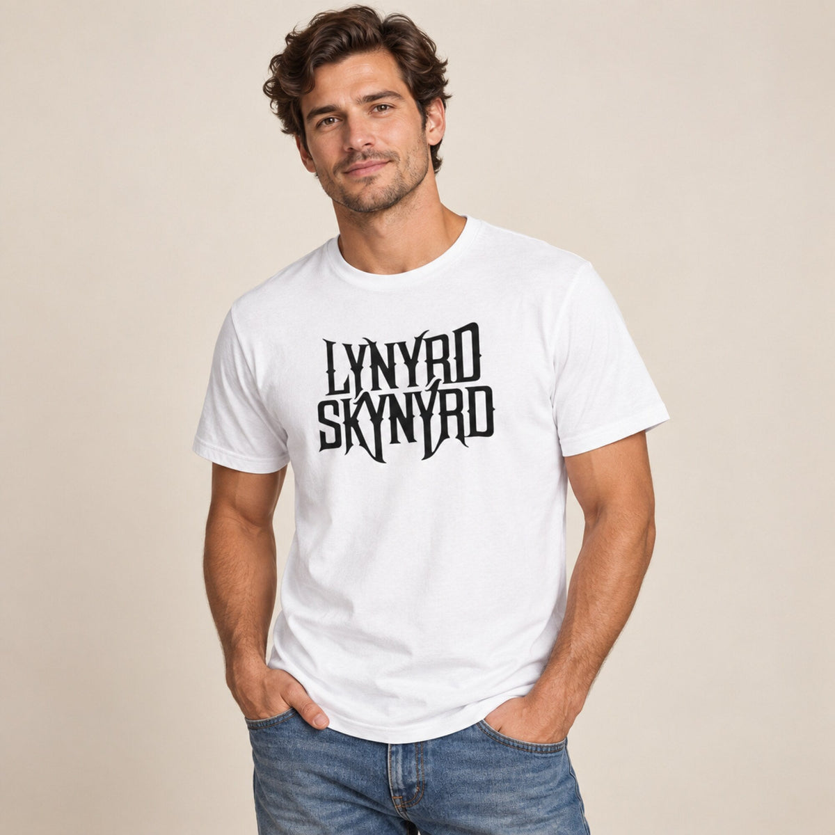 Lynyrd Skynyrd Band Tee — worn on model, front