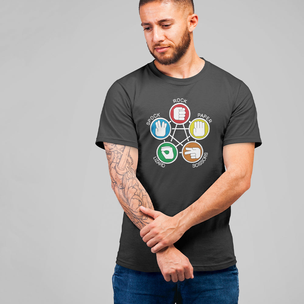 Big Bang Theory Rock Paper Scissors Lizard Spock Unisex T-Shirt - Front View
