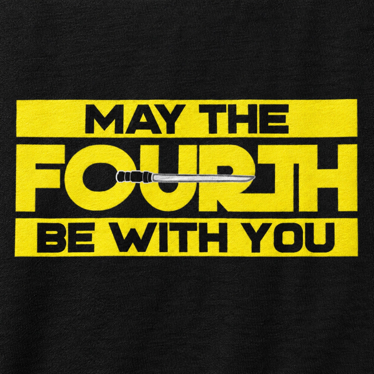 May The Fourth Yellow Block Tee — print detail close-up
