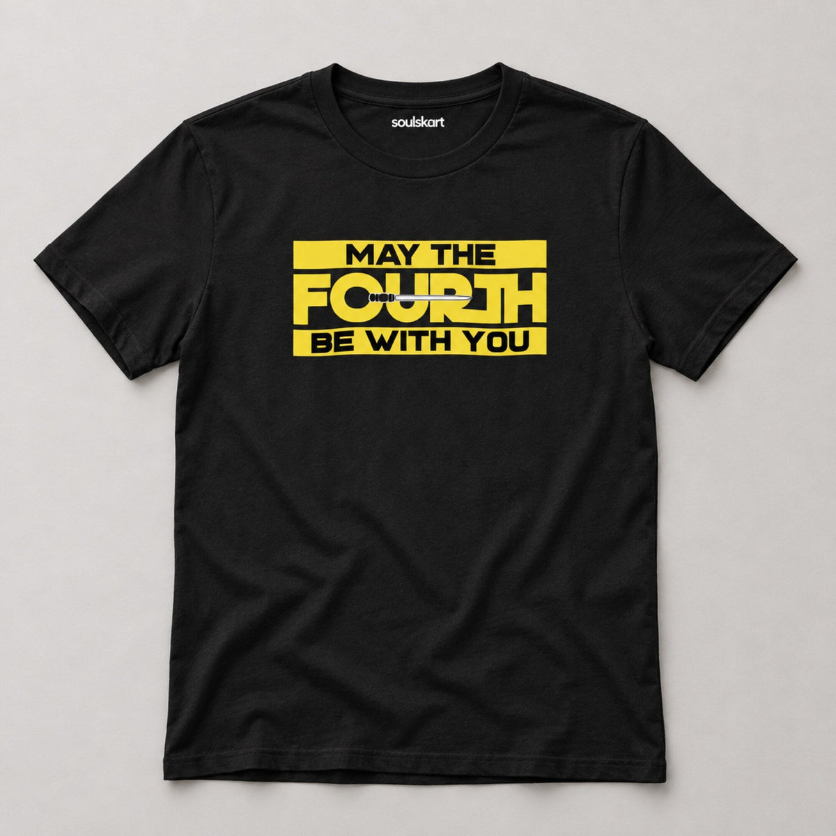 May The Fourth Yellow Block Tee — on hanger