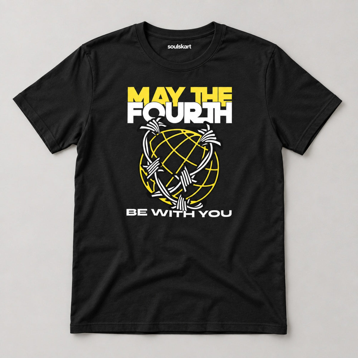 May The Fourth Barbed Wire Globe Tee — on hanger