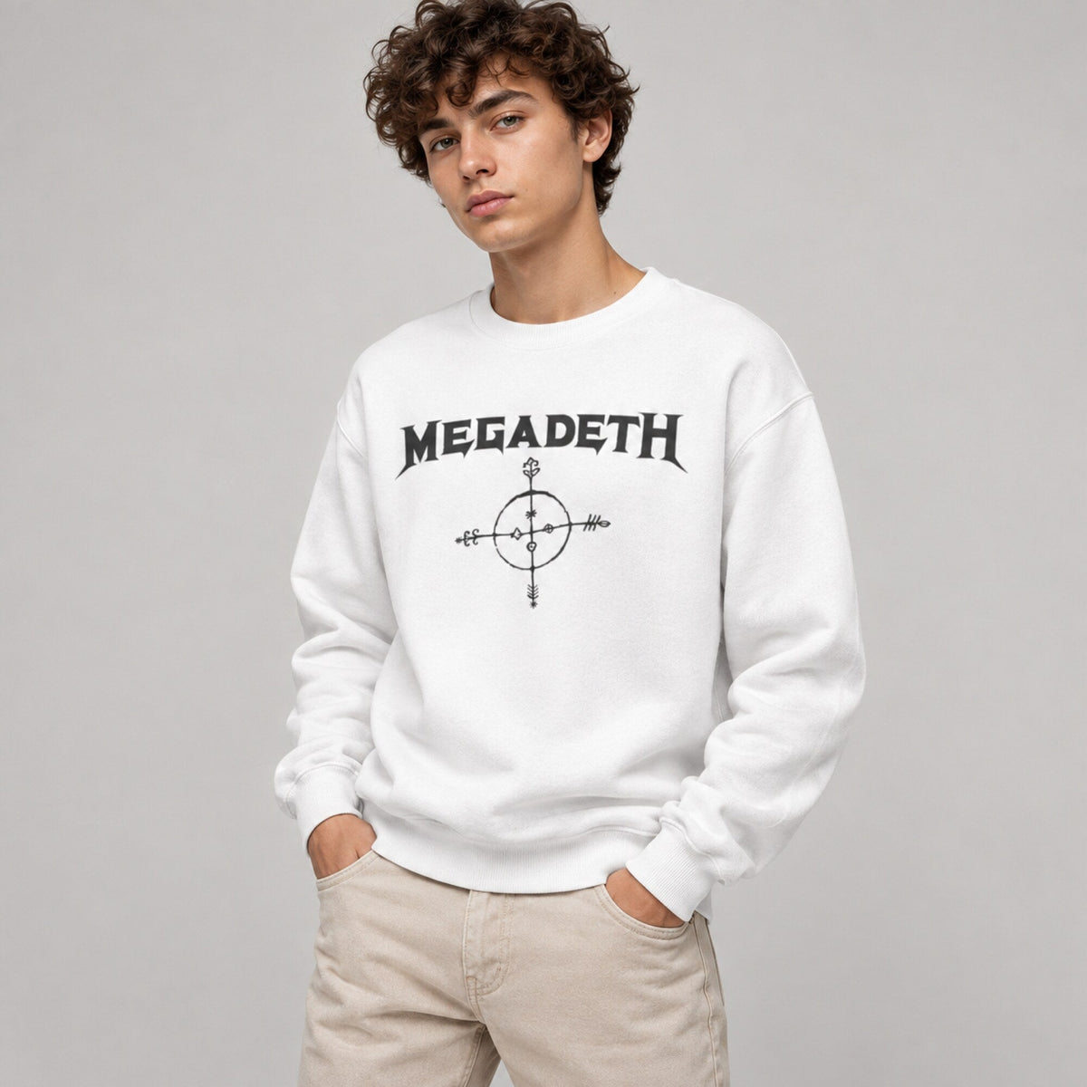 Megadeth Unisex Premium Sweatshirt — worn on model, front