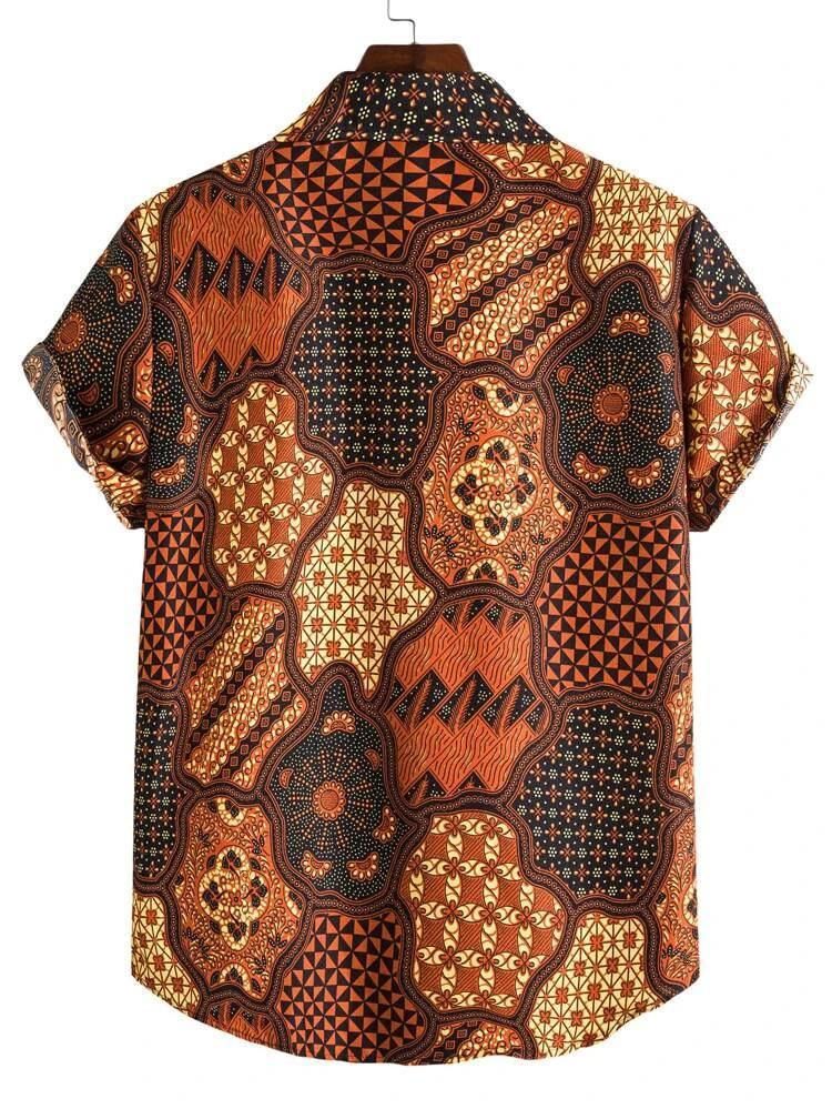 Men's Causal Printed Lycra Blend Shirts — front view