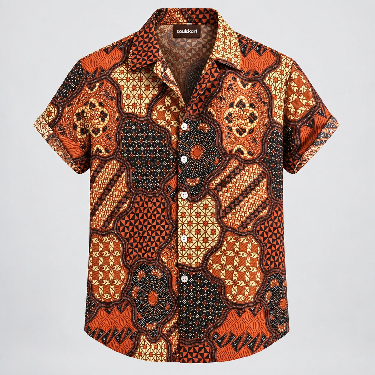 Men's Causal Printed Lycra Blend Shirts — front view