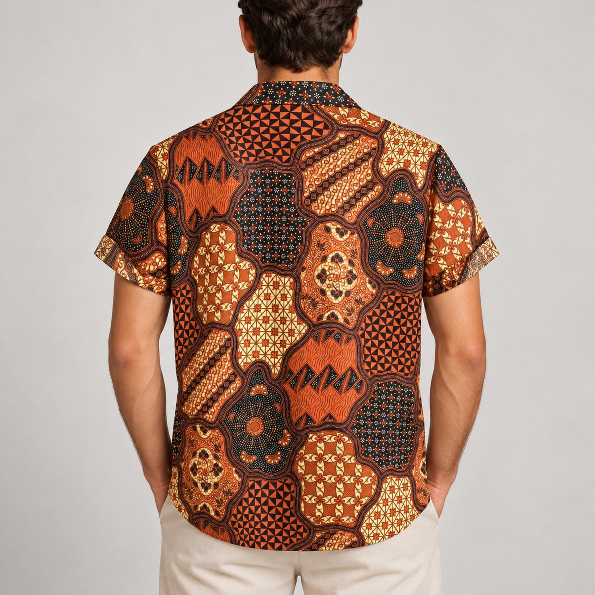 Men's Causal Printed Lycra Blend Shirts — worn on model, back