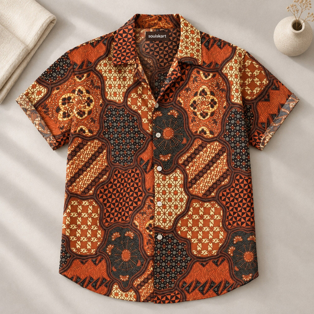 Men's Causal Printed Lycra Blend Shirts — on hanger
