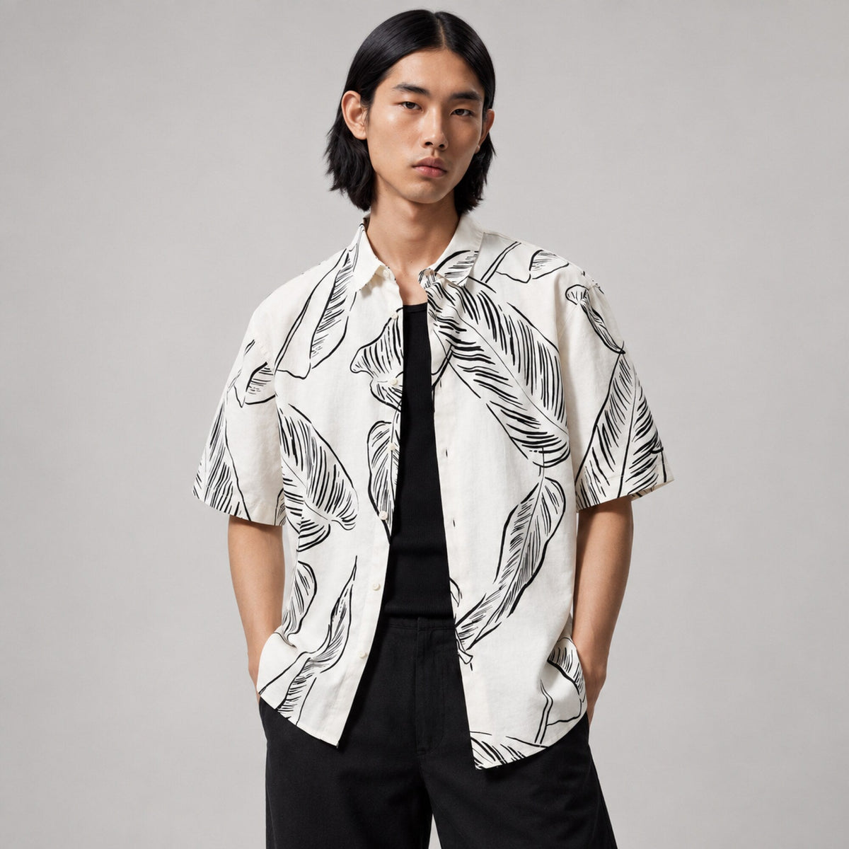 Men's Printed Cotton Half Shirts — worn on model, front