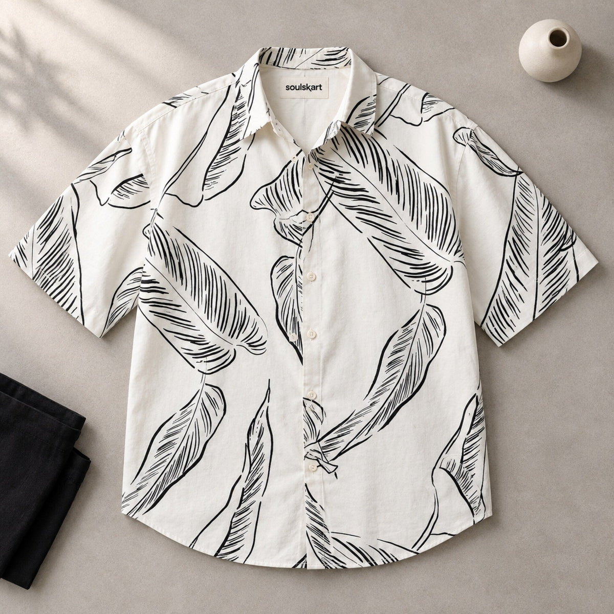 Men's Printed Cotton Half Shirts — on hanger