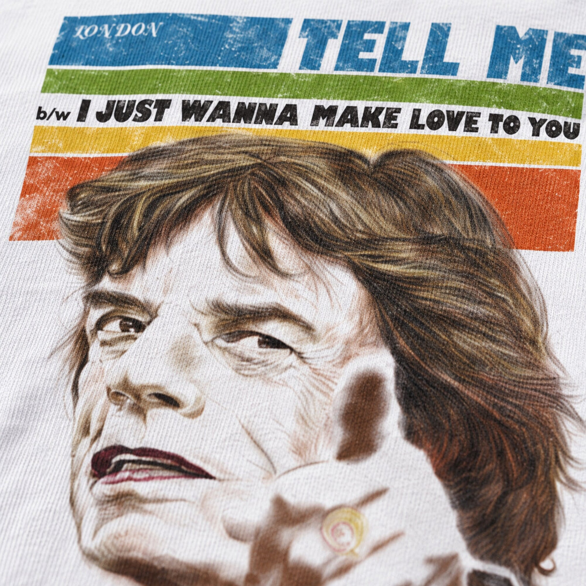 Mick Jagger Tell Me Portrait Tee — print detail close-up