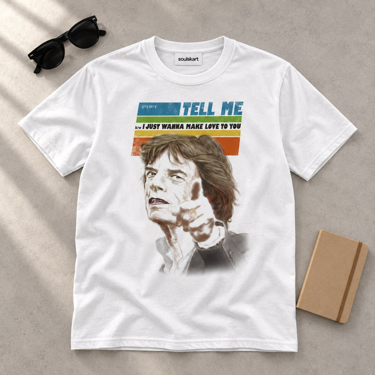 Mick Jagger Tell Me Portrait Tee — on hanger