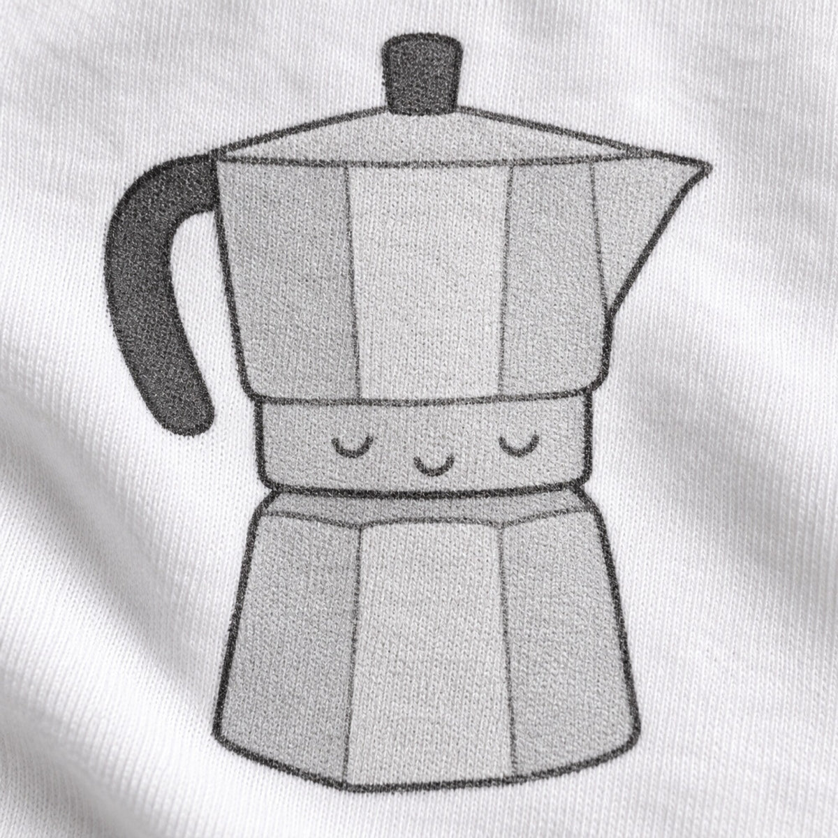 Moka Pot Coffee T-Shirt — print detail close-up
