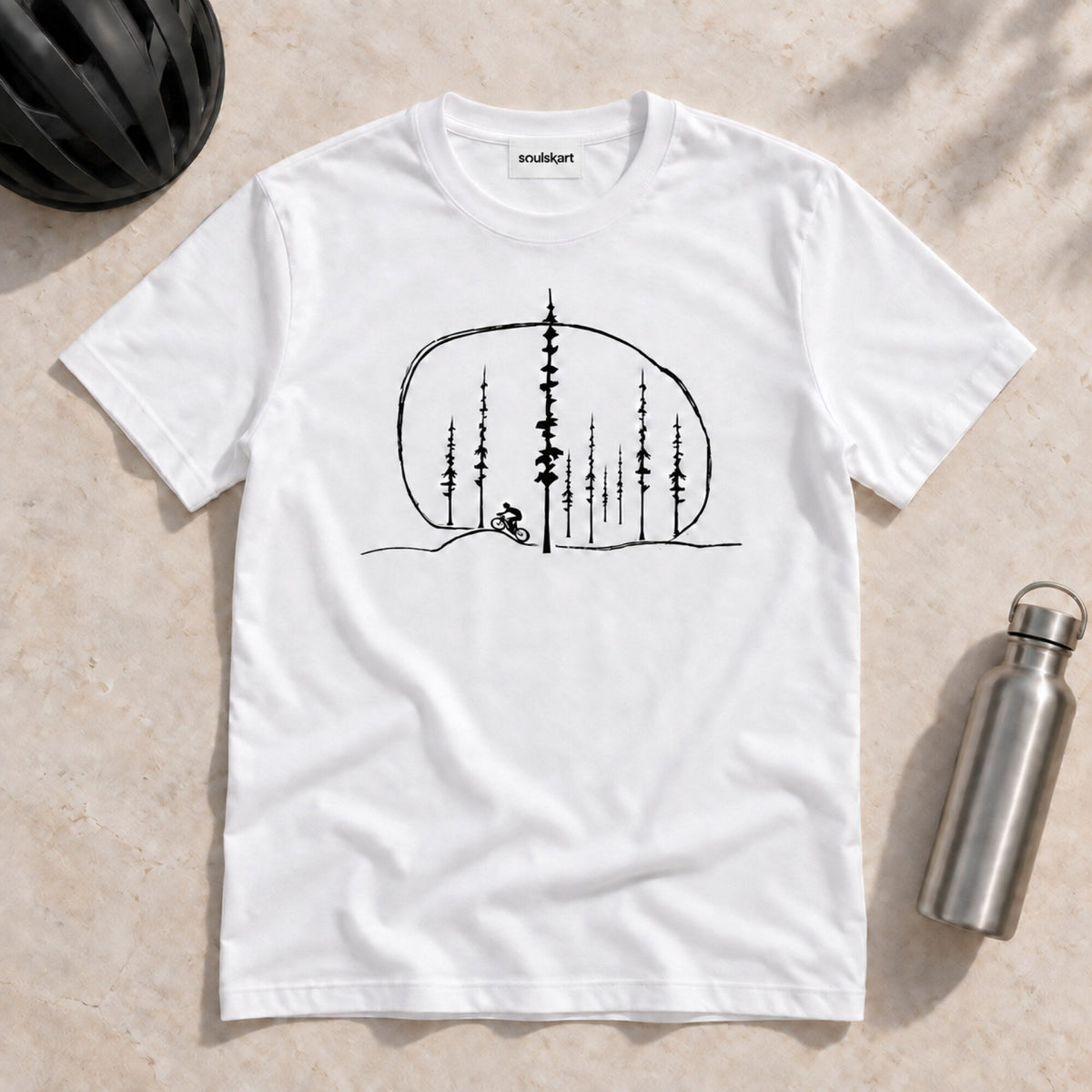 Mountain Biking Adventure Unisex Printed T-Shirt — on hanger