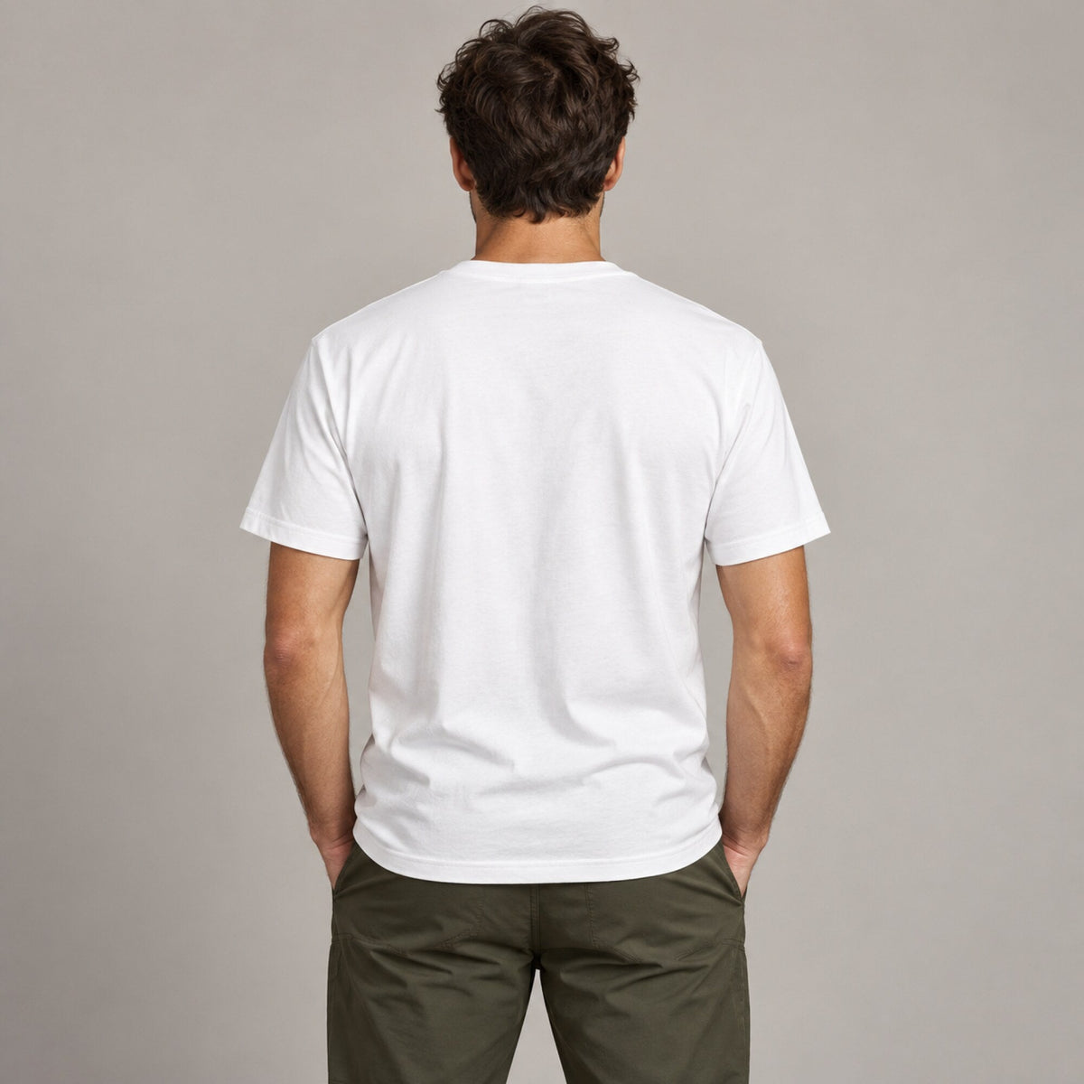 Mountain Biking Unisex Printed T-Shirt — worn on model, back