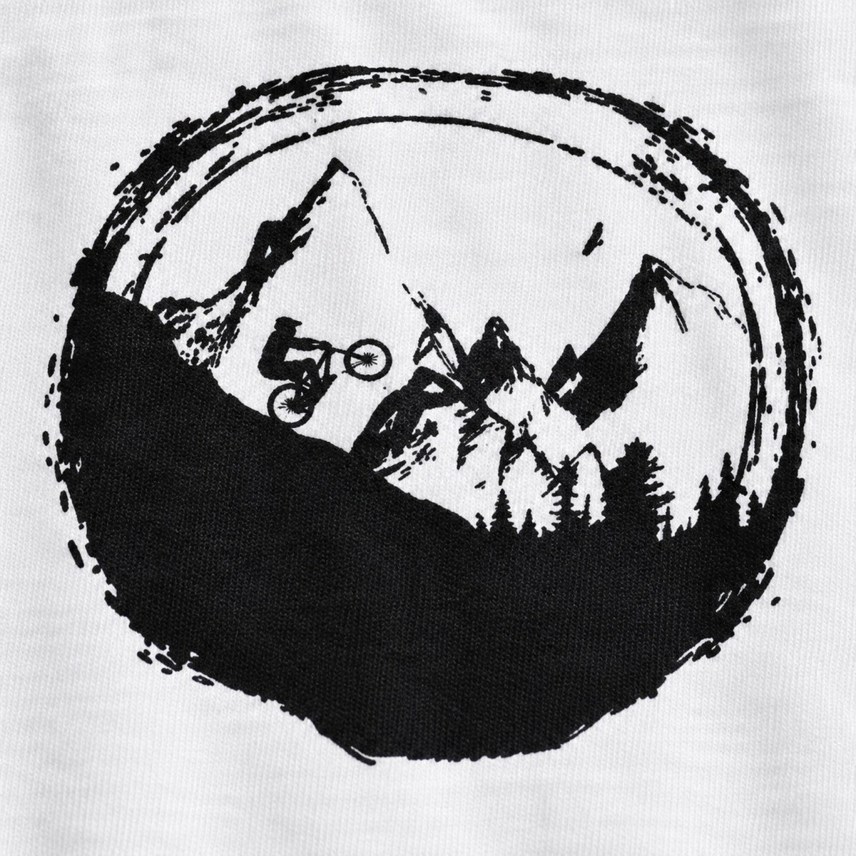 Mountain Biking Unisex Printed T-Shirt — print detail close-up