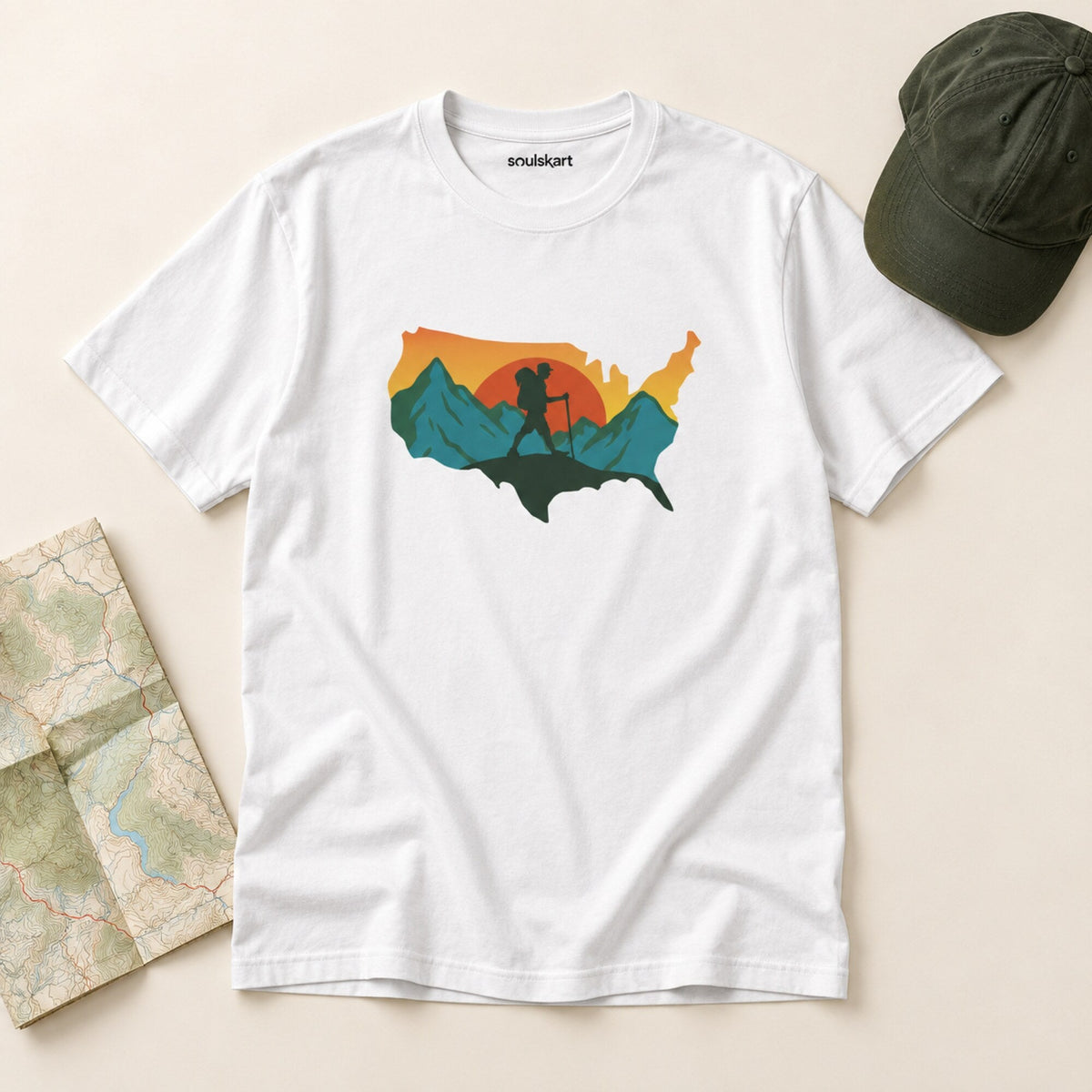 Mountain Expedition USA Map Tee — on hanger