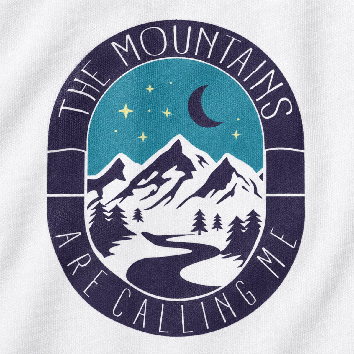 Mountains Are Calling Unisex T-Shirt — print detail close-up