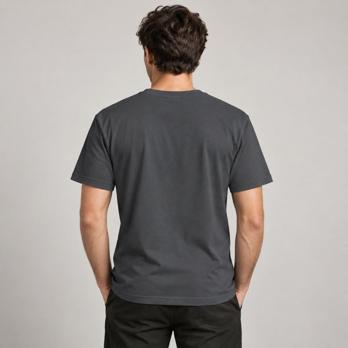 Mountains + Cycling = Happiness Unisex Printed T-Shirt — worn on model, back