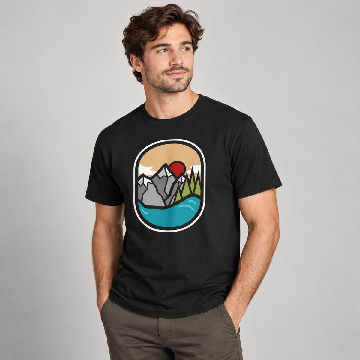 Mountains Unisex T-Shirt — worn on model, front