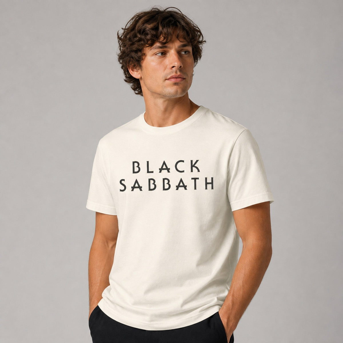 Black Sabbath Classic Tee — worn on model, front
