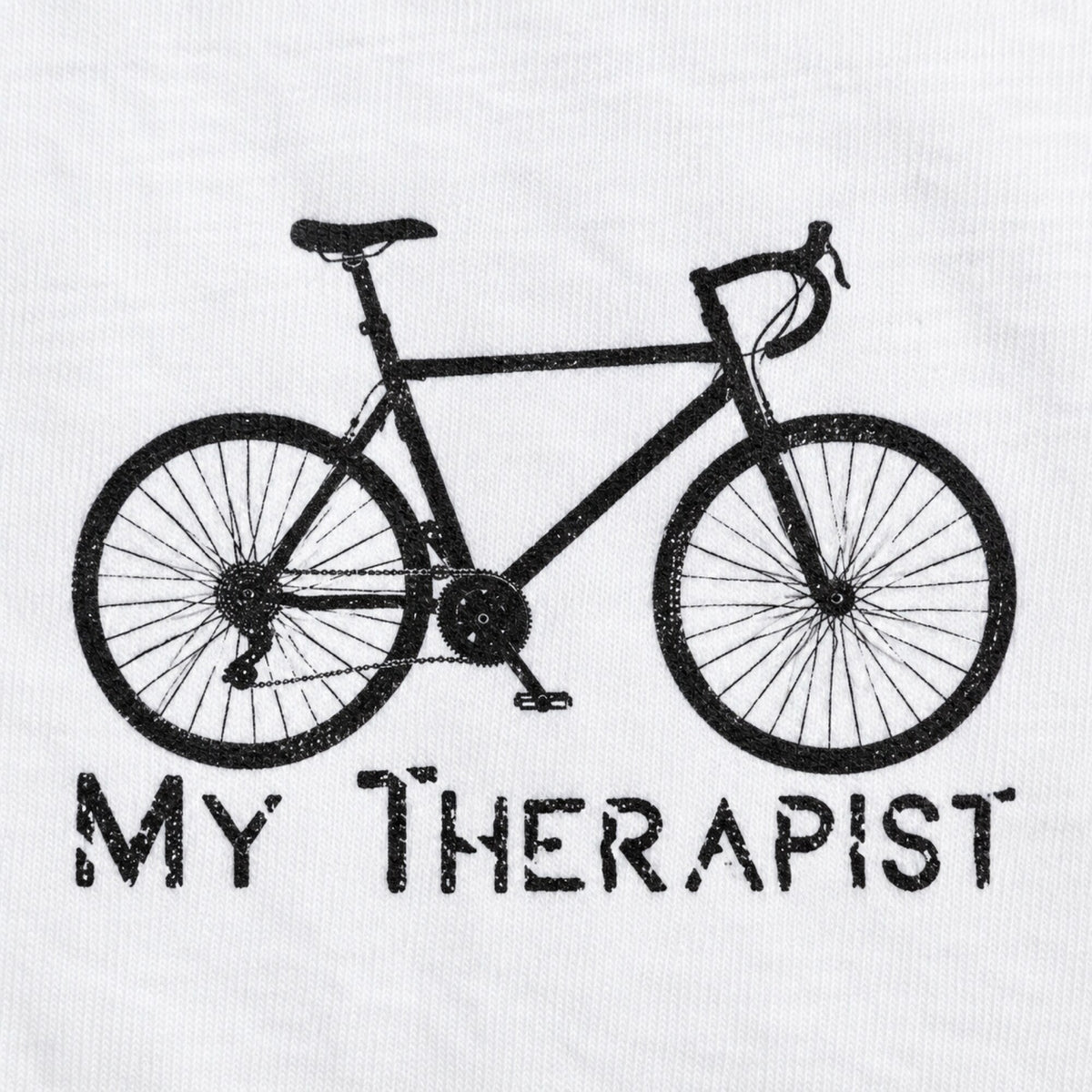 My Therapist Cycling Unisex Printed T-Shirt — print detail close-up