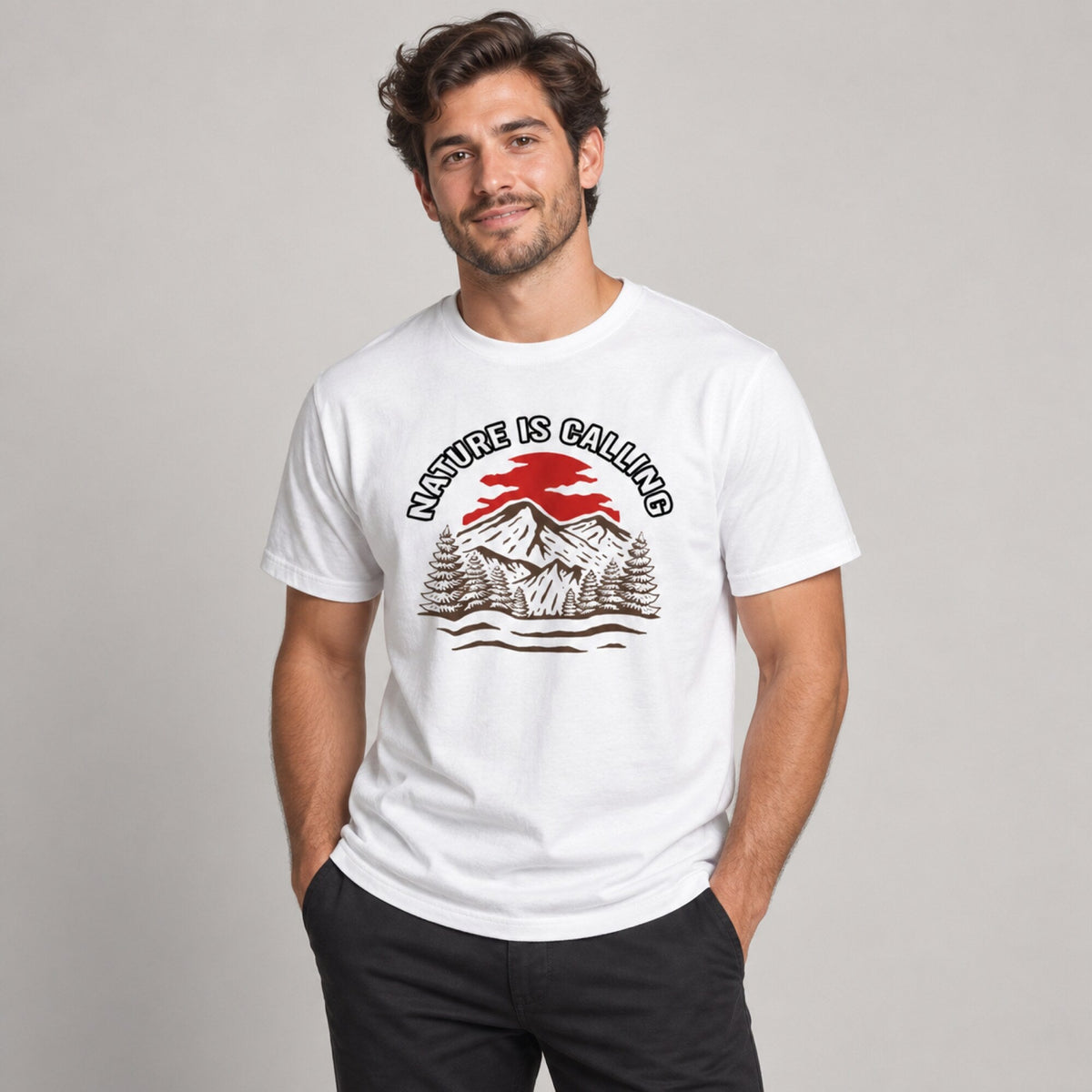 Nature Is Calling Unisex T-Shirt — worn on model, front