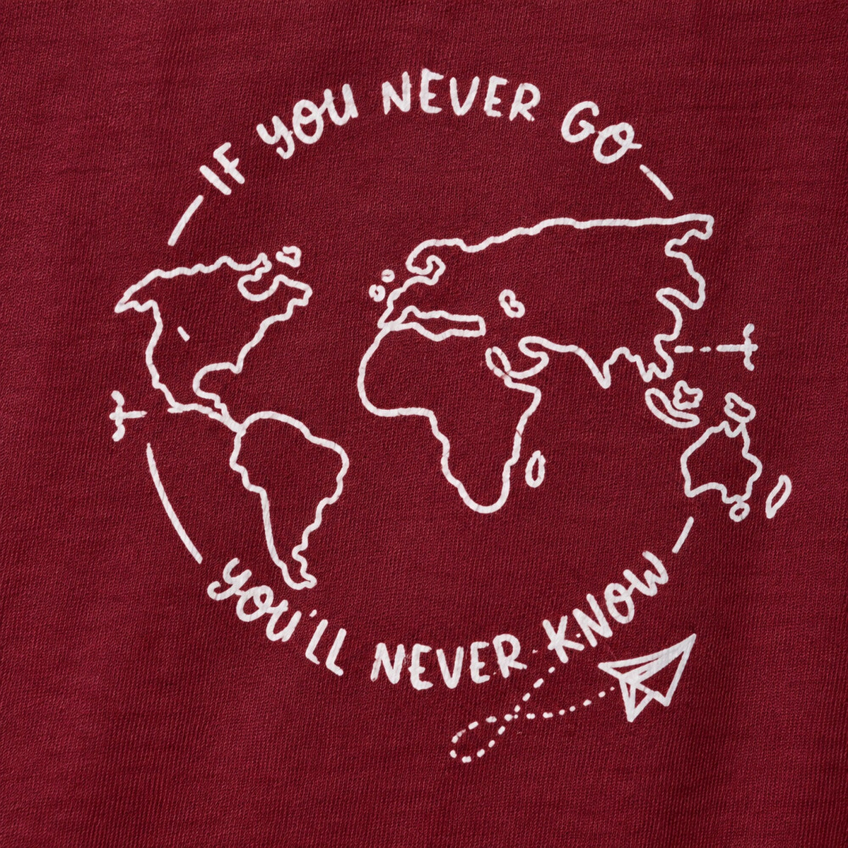 Never Go Never Know Unisex T-Shirt — print detail close-up