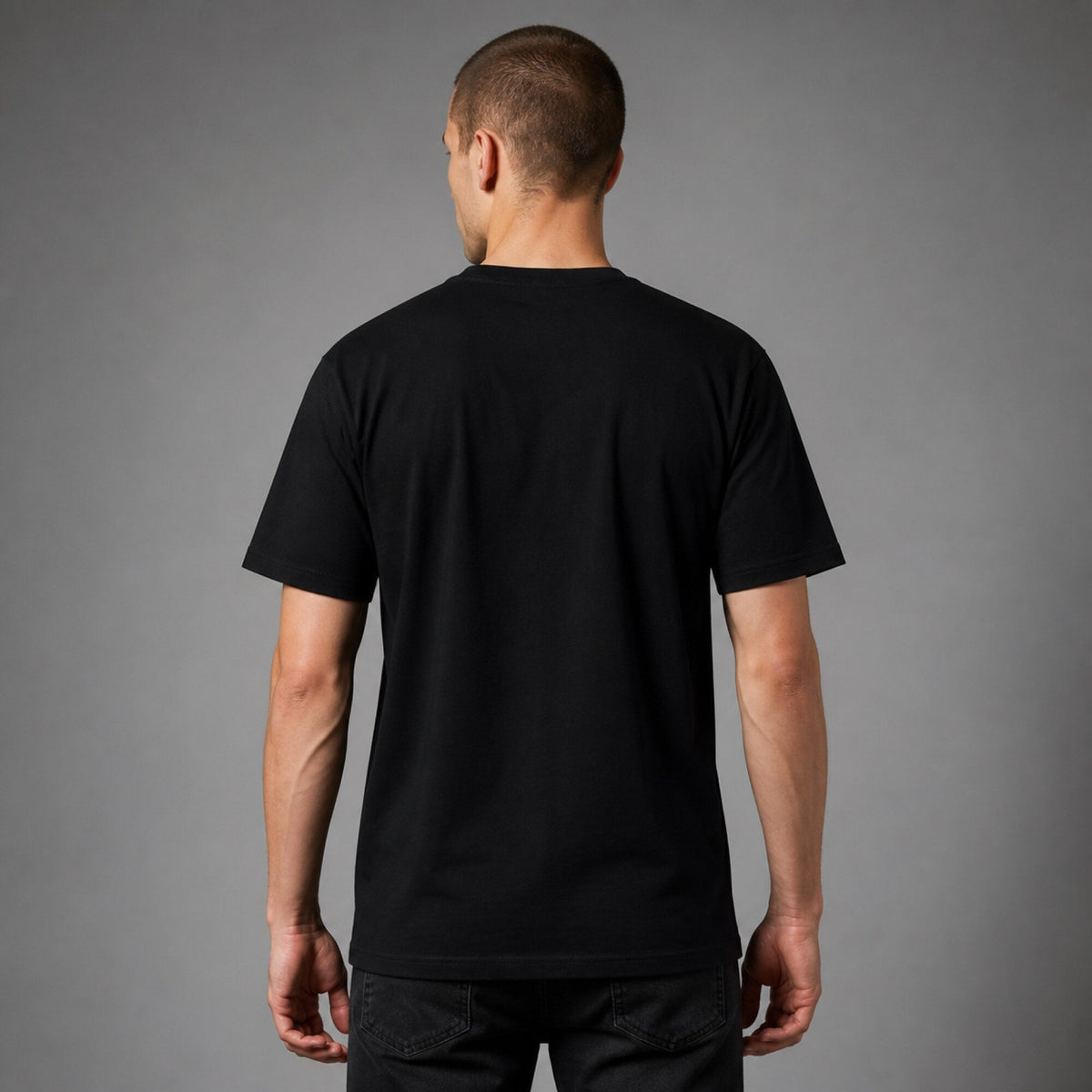 Never Trust Human Unisex Streetwear Tee — worn on model, back