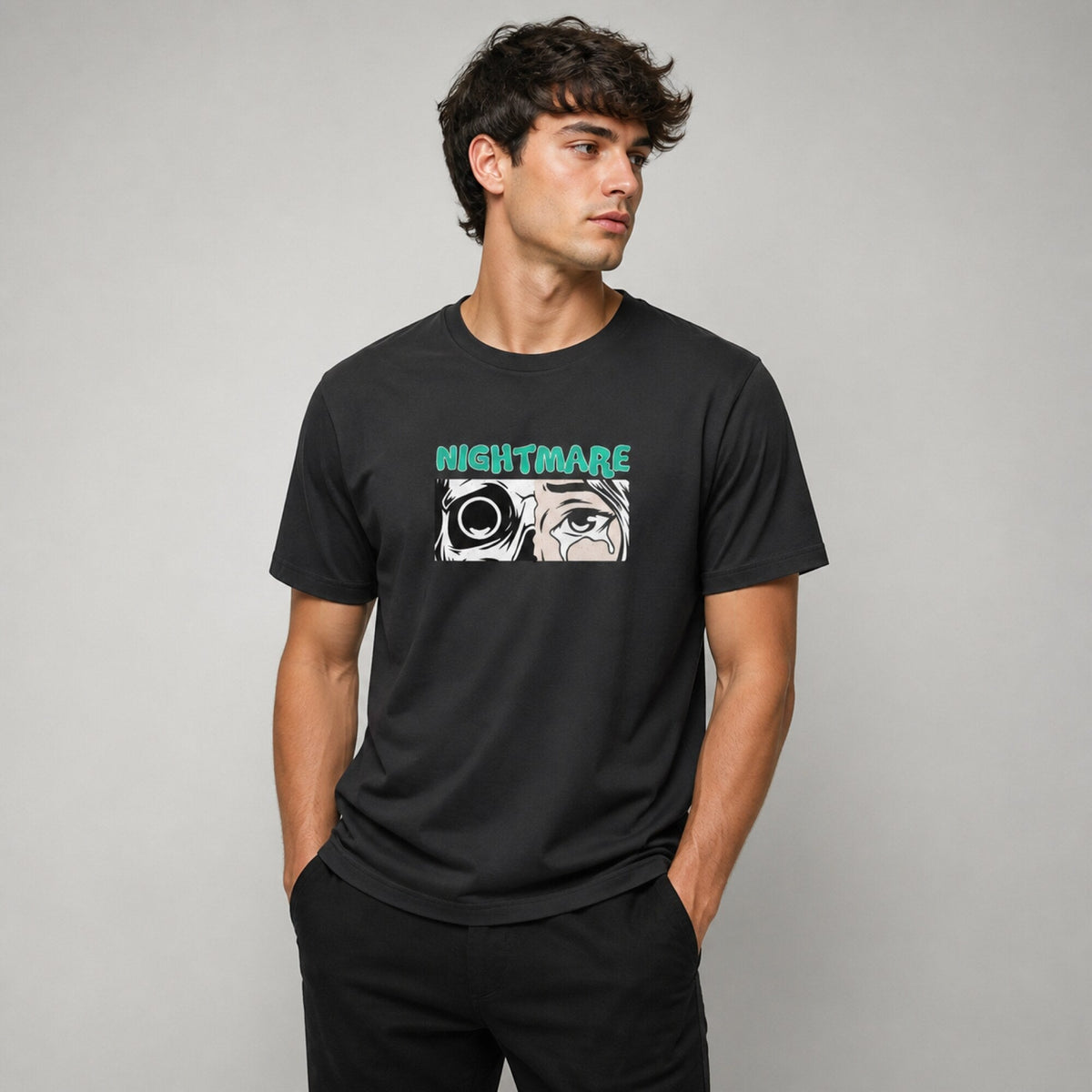 Nightmare Unisex Streetwear Tee — worn on model, front