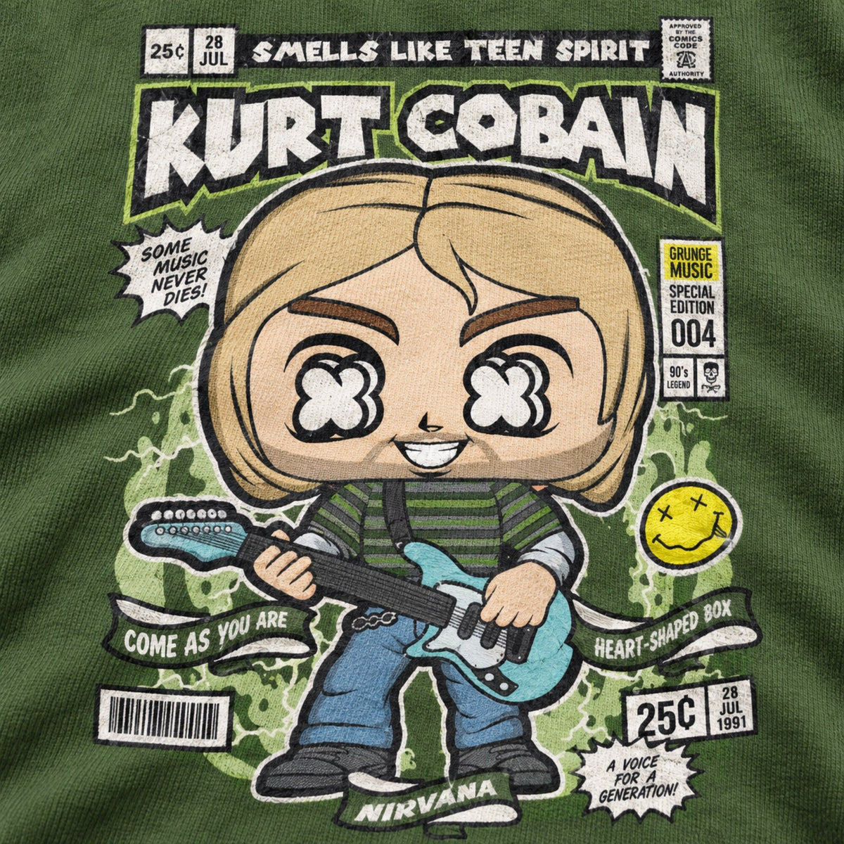 Kurt Cobain Teen Spirit Comic Tee — print detail close-up