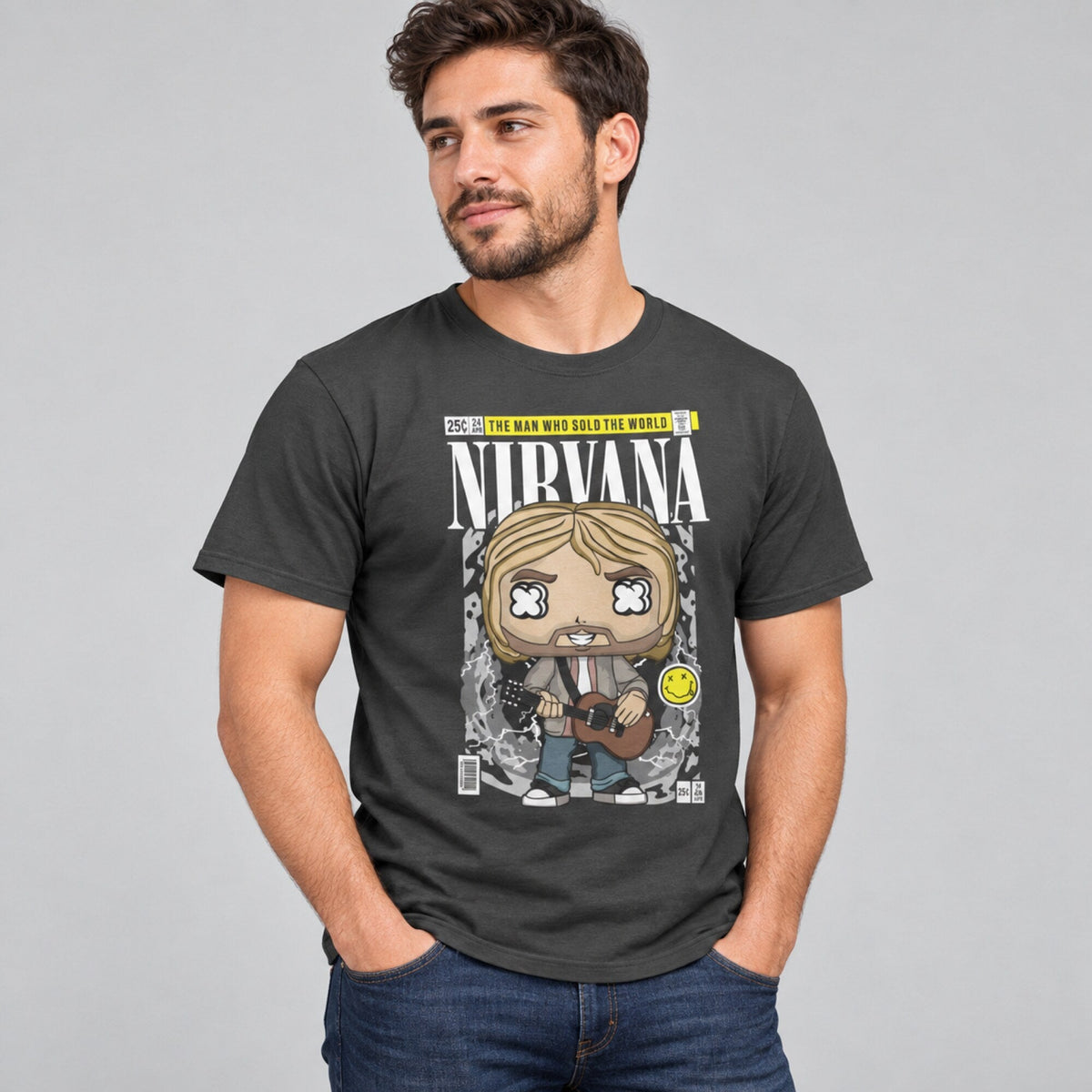 Nirvana Man Who Sold The World Tee — worn on model, front