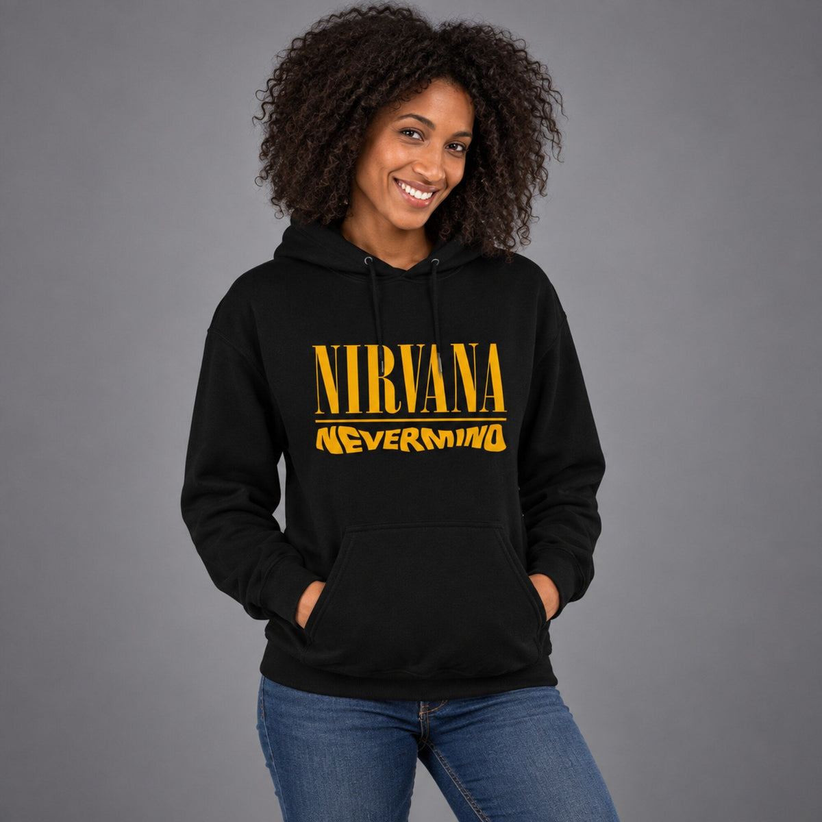 Nirvana Nevermind Unisex Hoodie — worn on model, front