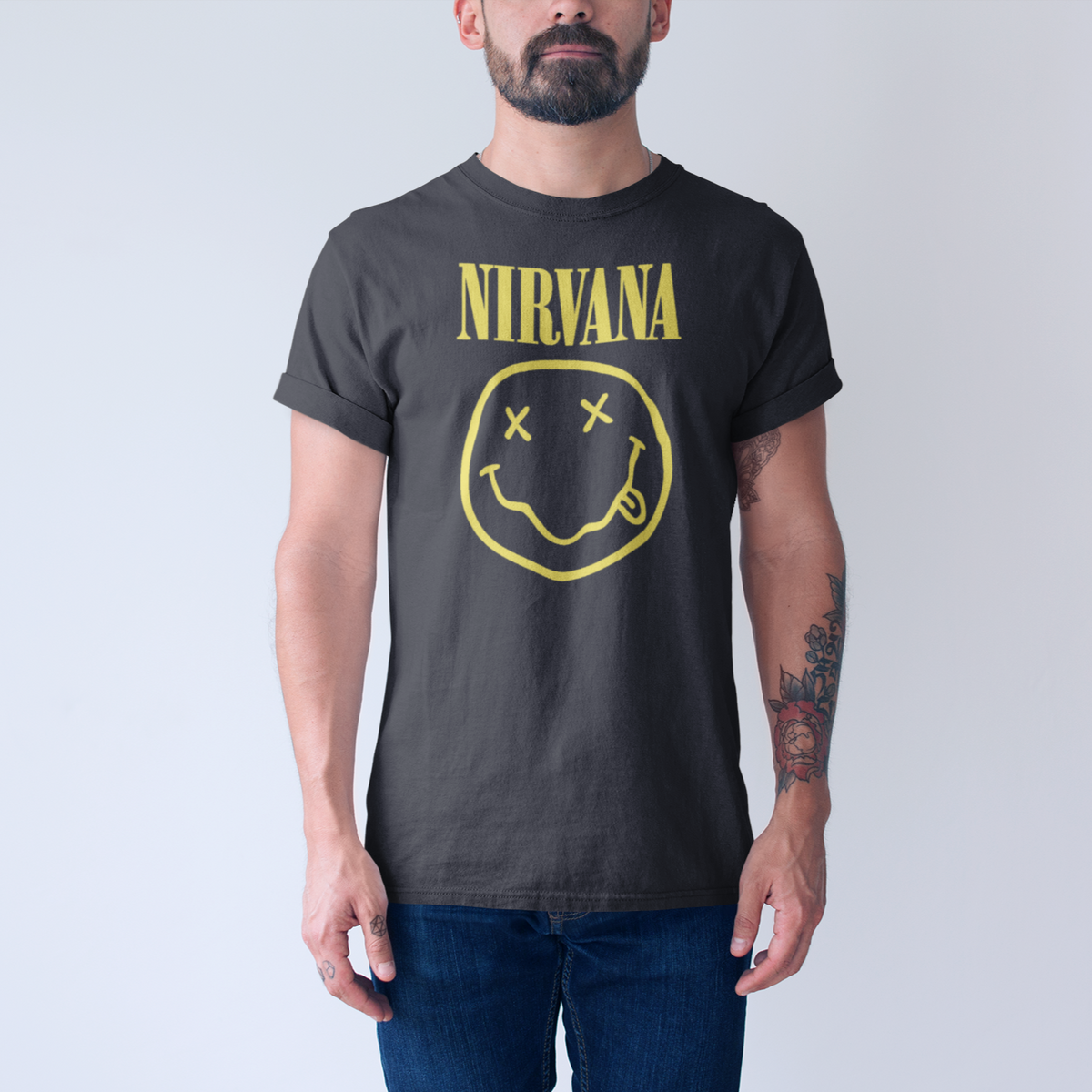 Nirvana Smiley Face Tee — Washed Black — product photo 2