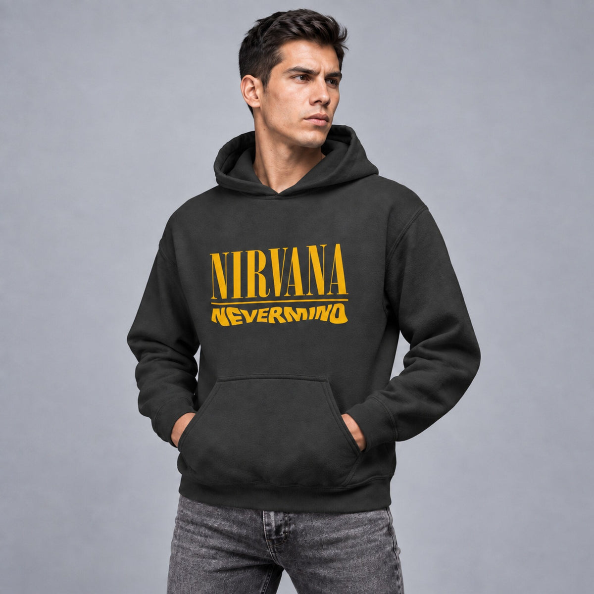 Nirvana Unisex Hoodie — worn on model, front