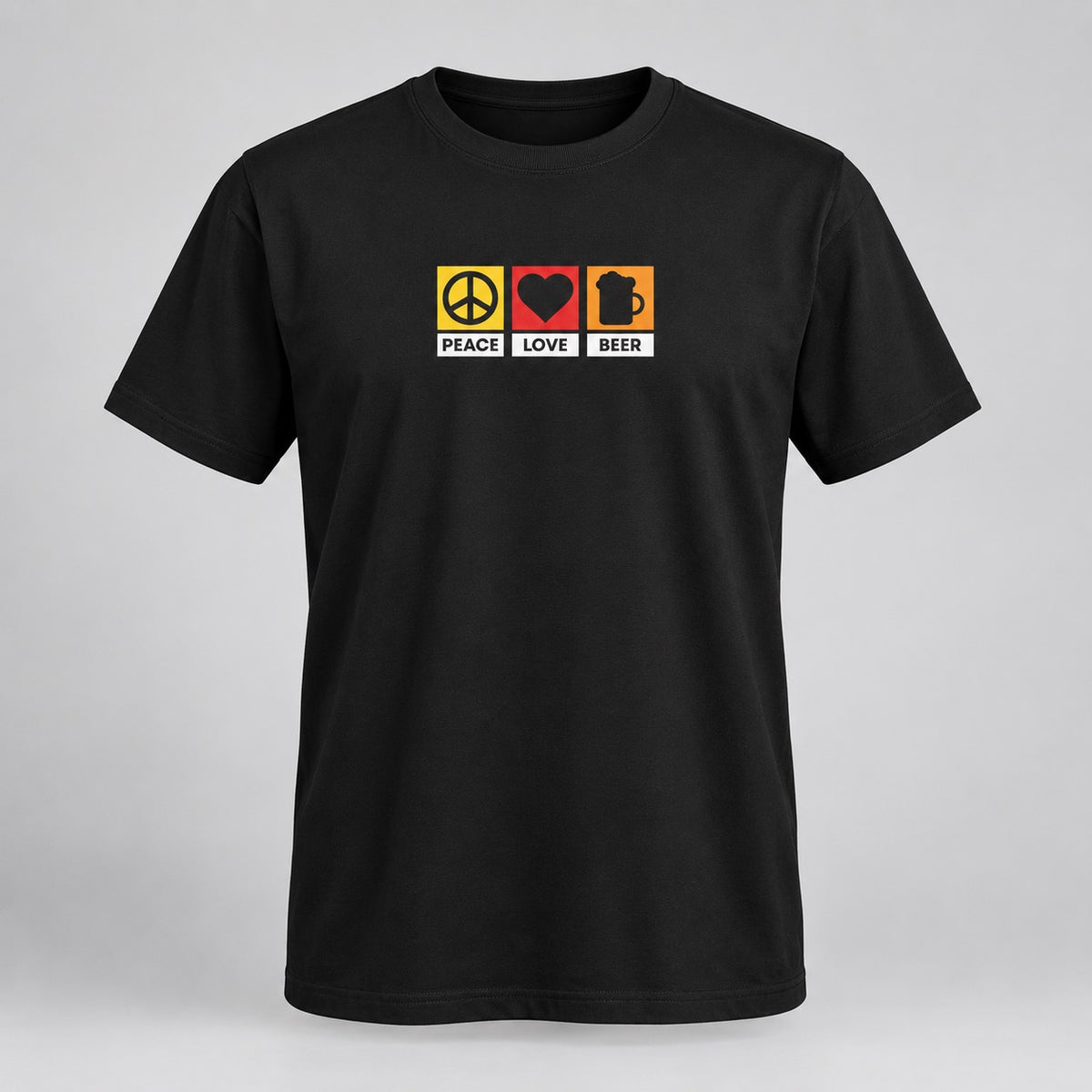 Peace Love Beer T-shirt, ghost mannequin front