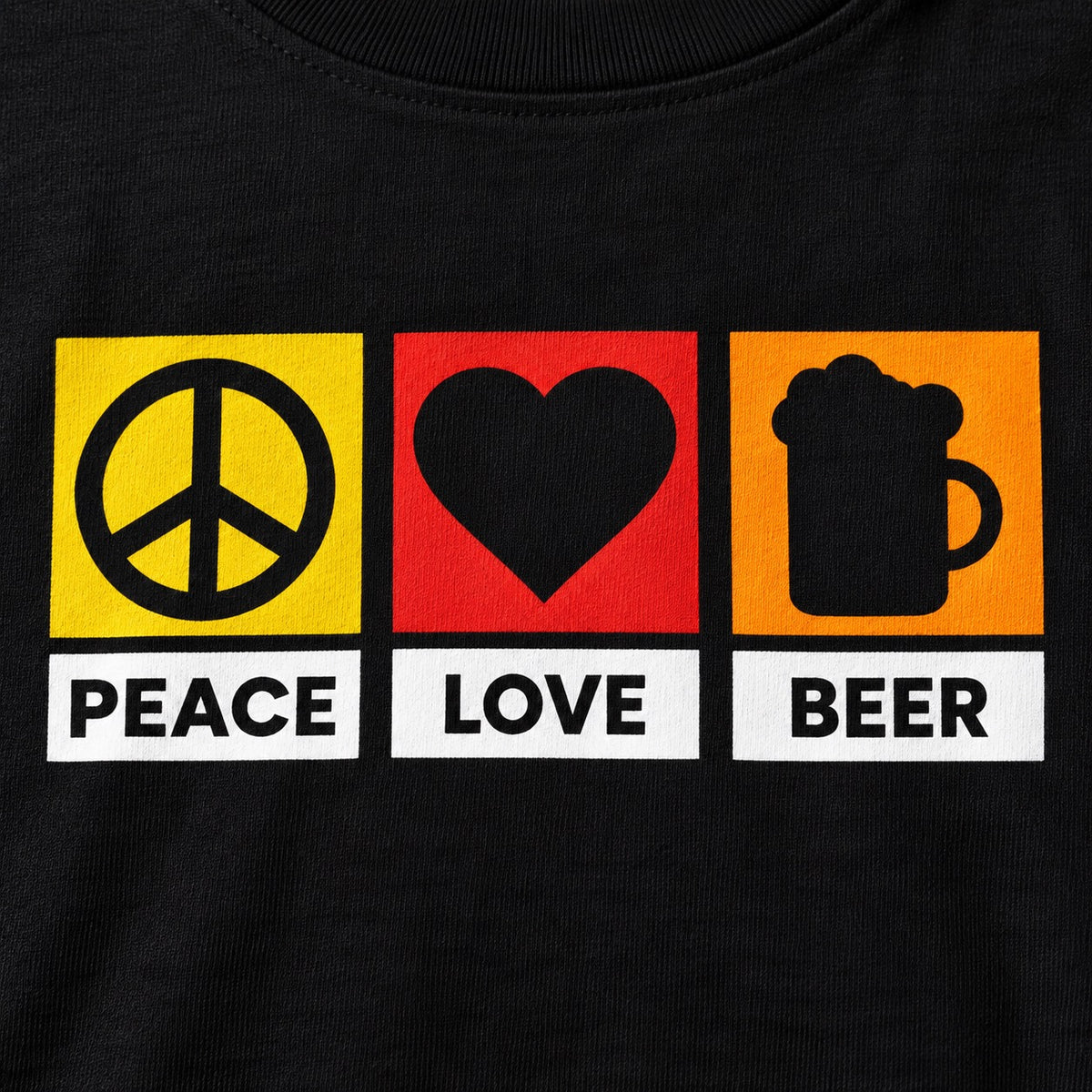 Peace Love Beer T-shirt, cotton print close-up
