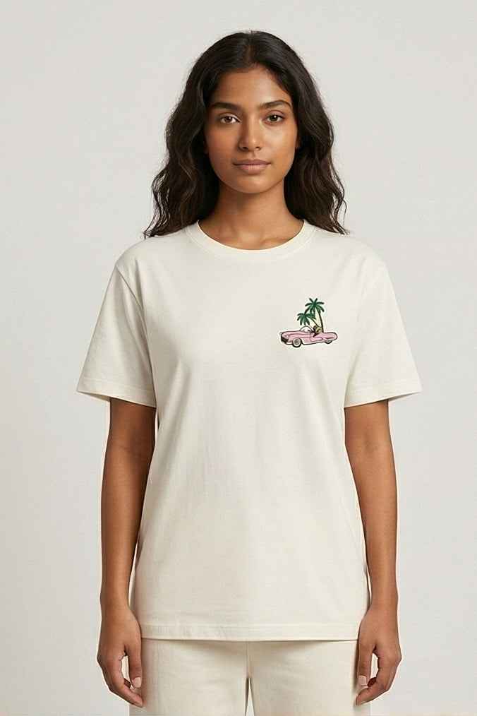 Palm Drive Embroidered Off-White Classic Crew T-Shirt — main product image