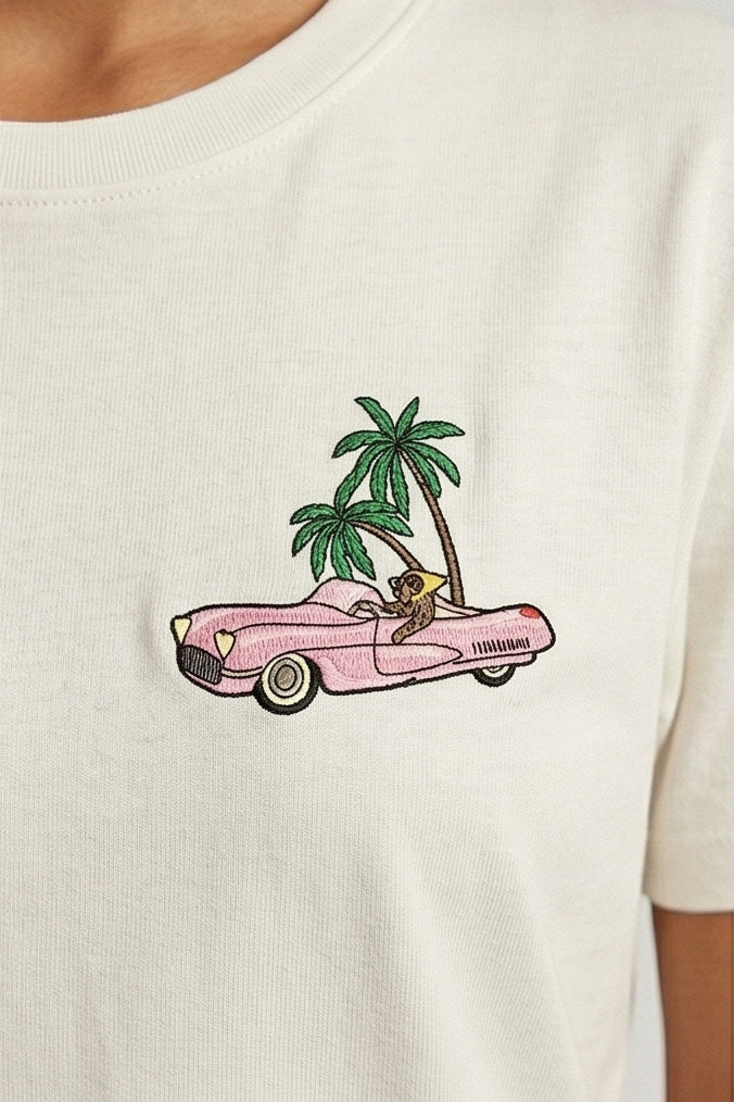 Palm Drive Embroidered Off-White Classic Crew T-Shirt — product photo 5