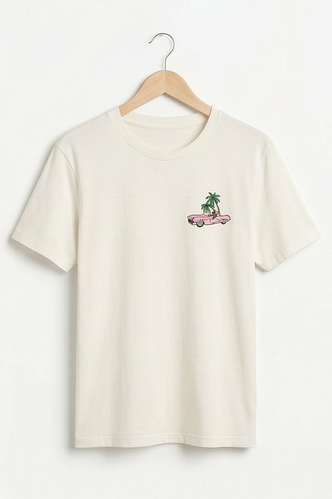 Palm Drive Embroidered Off-White Classic Crew T-Shirt — product photo 6
