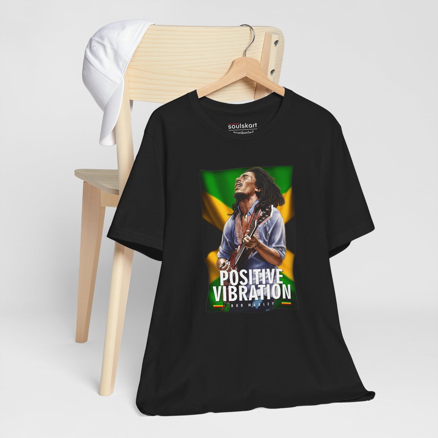 Positive Vibration Bob Marley Tee — worn on model