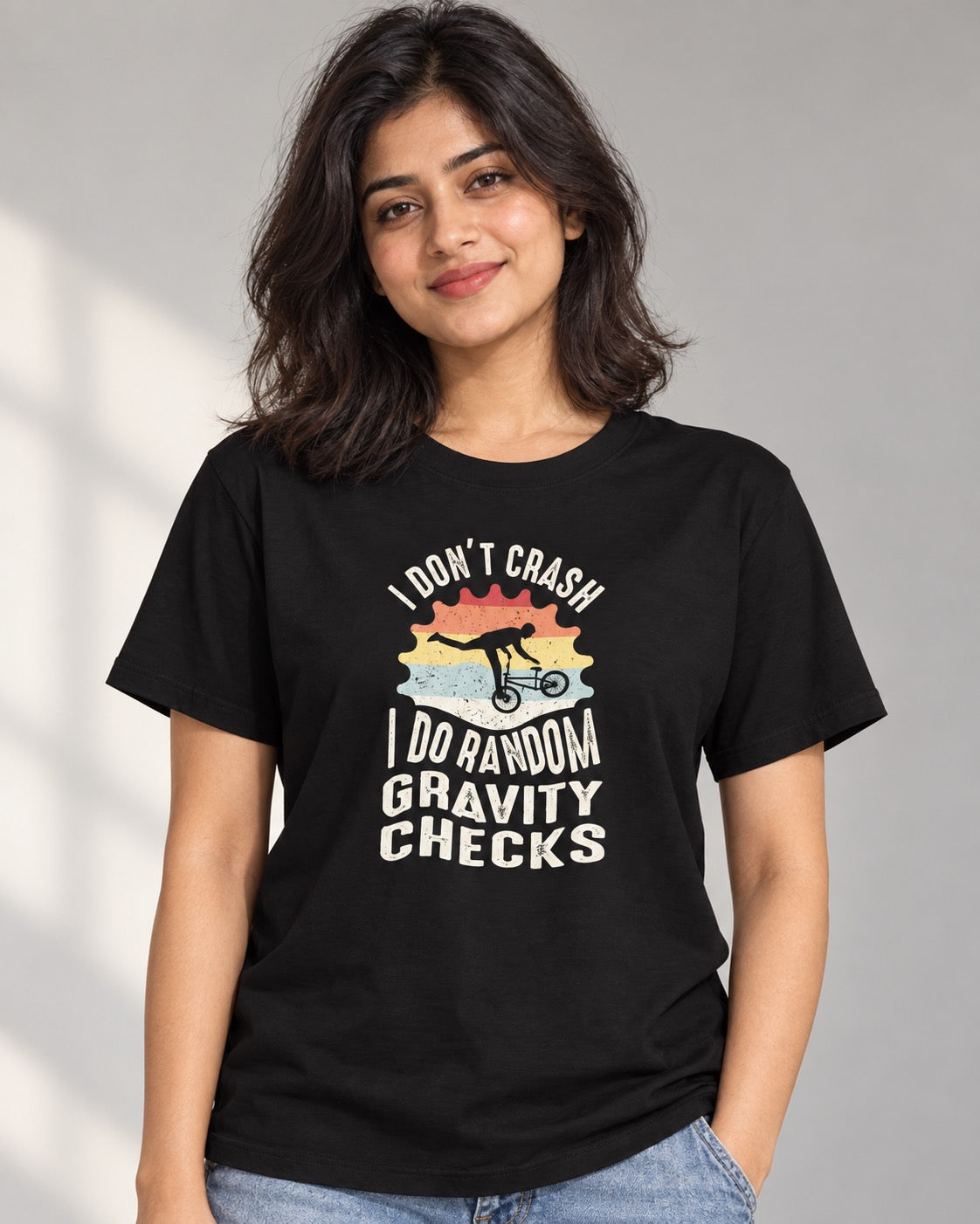 Random Gravity Checks Cycling Unisex T-Shirt, on-model front