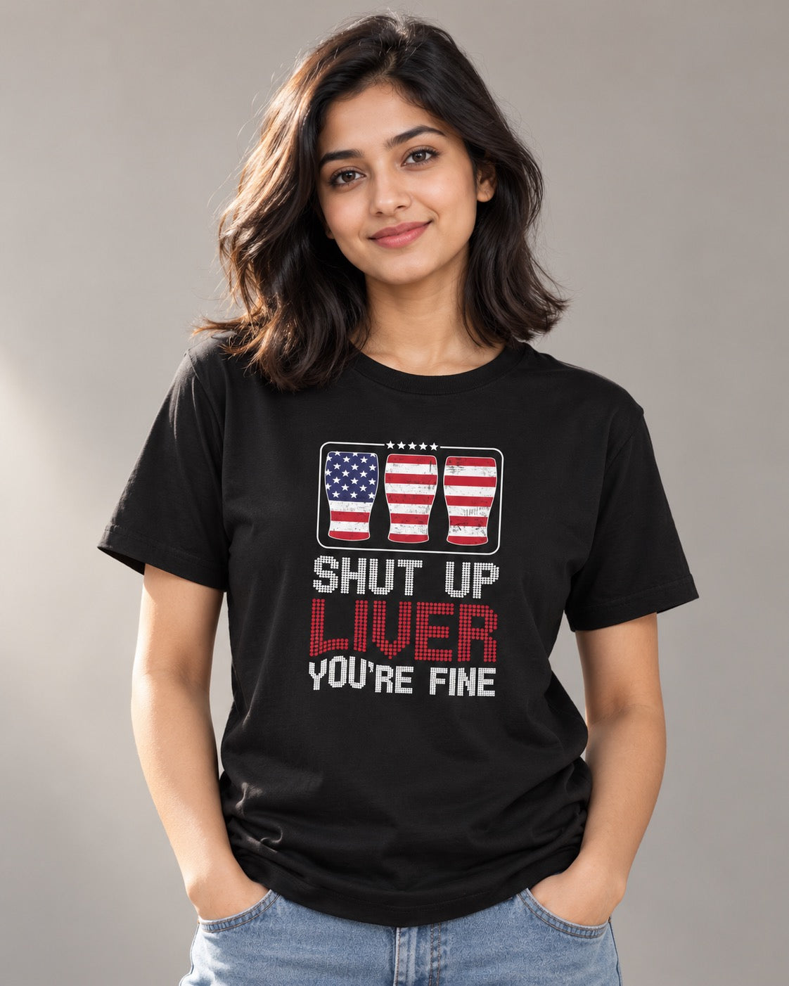 Shutup Liver You're Fine T-Shirt, on-model front