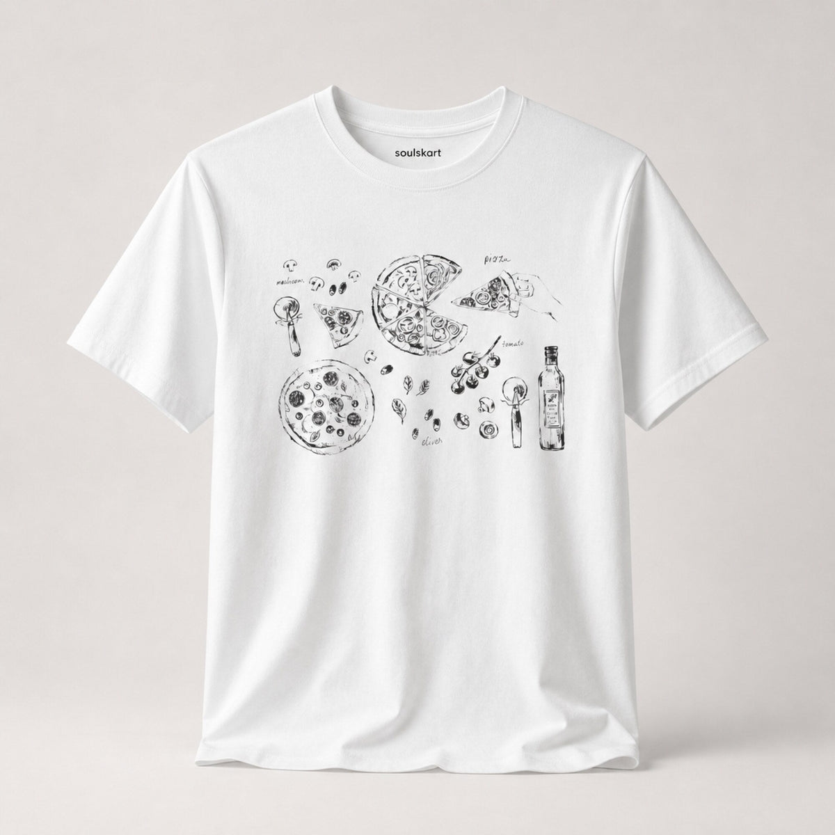 Slice, Slice Baby! Pizza Print T-Shirt — front view