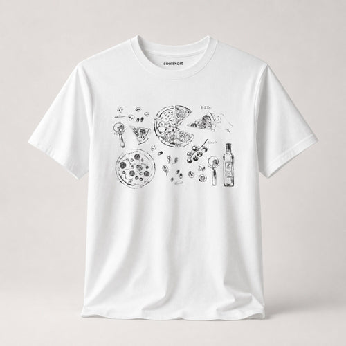 Slice, Slice Baby! Pizza Print T-Shirt — front view