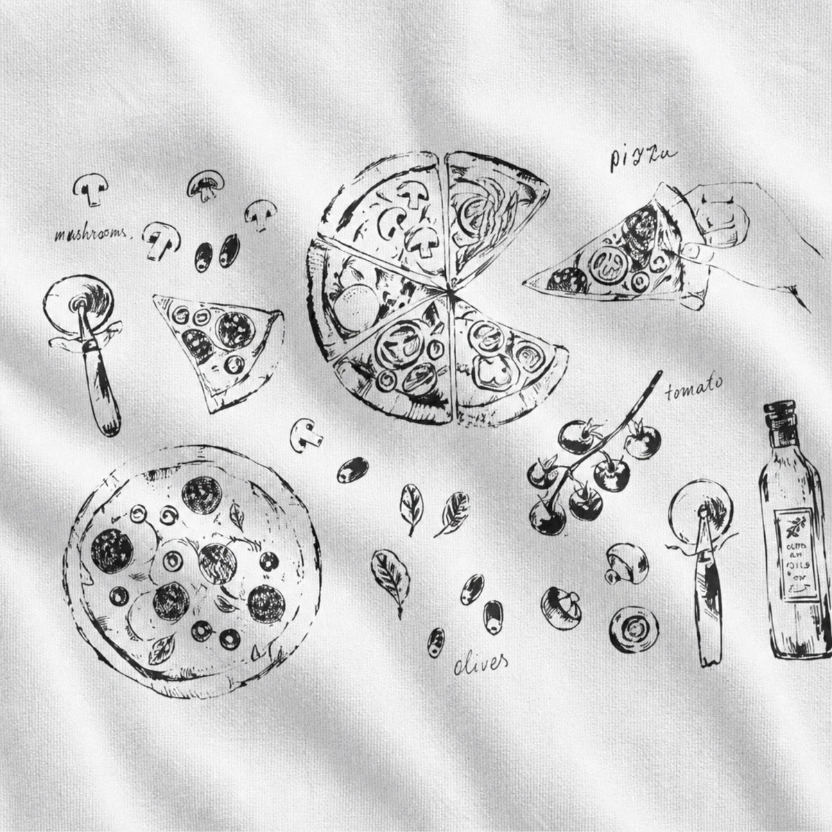 Slice, Slice Baby! Pizza Print T-Shirt — print detail close-up