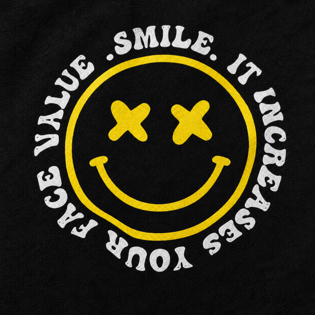 Smile Value Boost Unisex Streetwear T-Shirt — print detail close-up