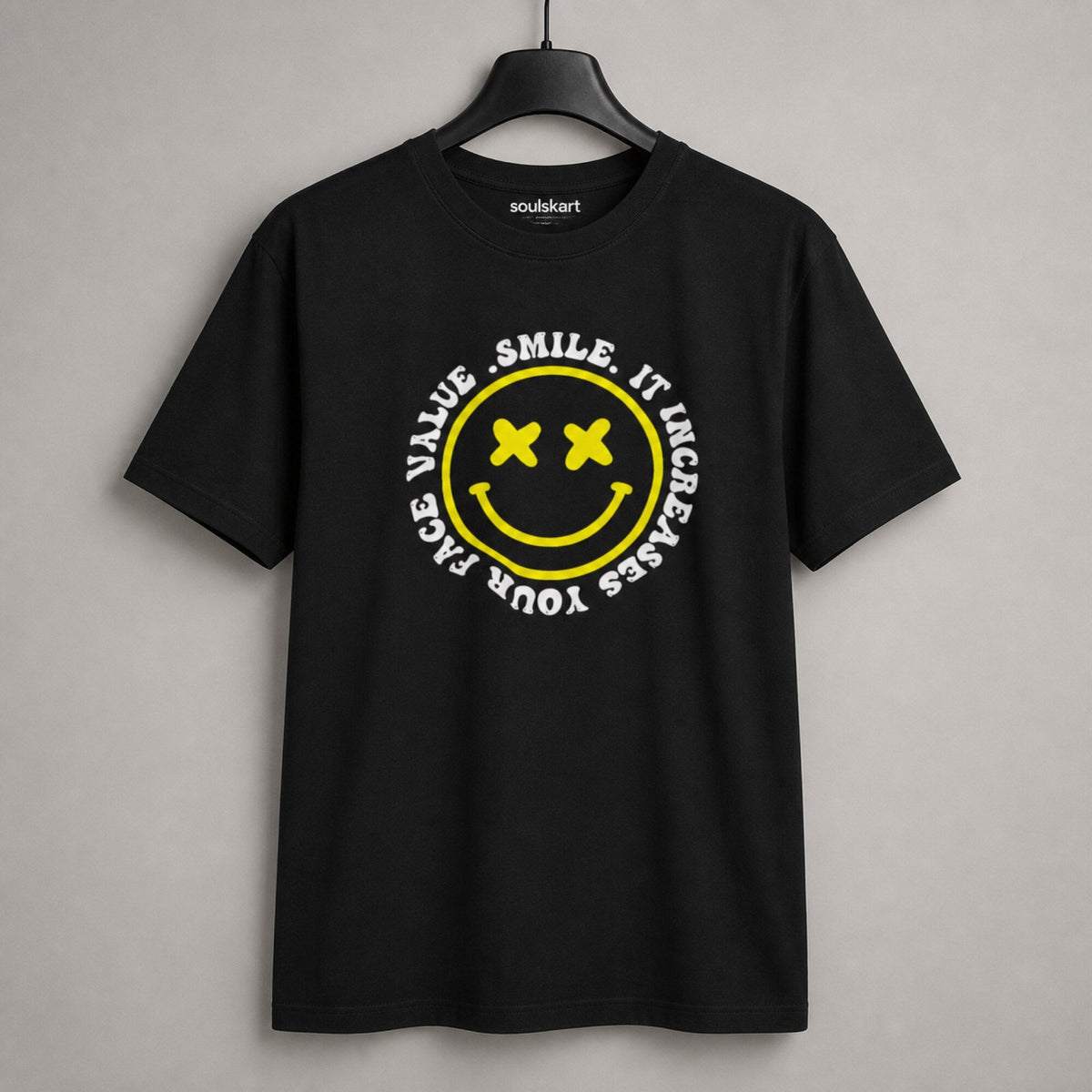 Smile Value Boost Unisex Streetwear T-Shirt — on hanger