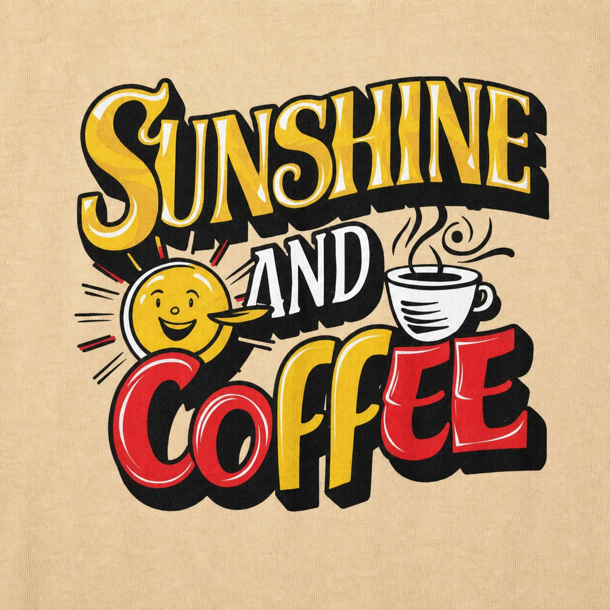 Sunshine and Coffee Tee — Sand — print detail close-up