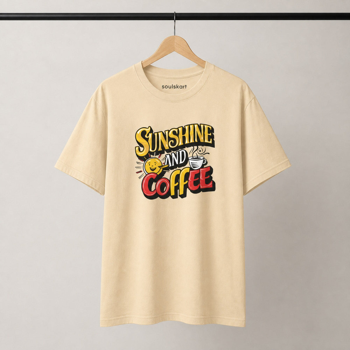 Sunshine and Coffee Tee — Sand — on hanger