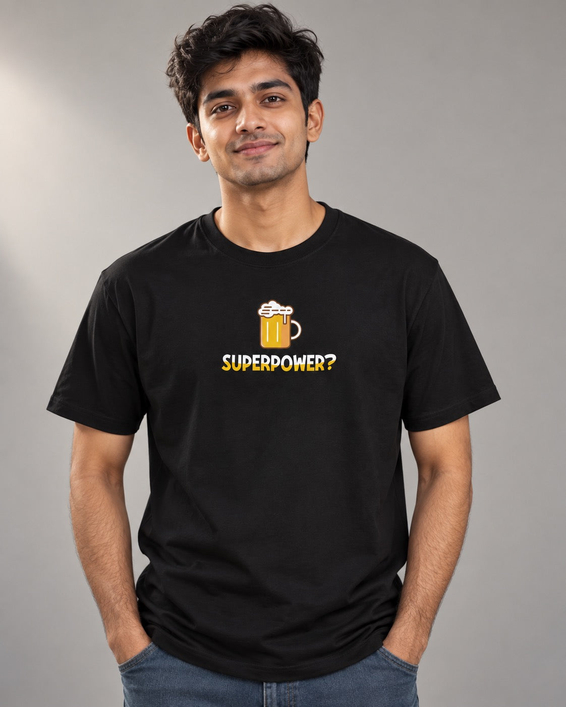 Superpower? Beer T-Shirt, on-model front